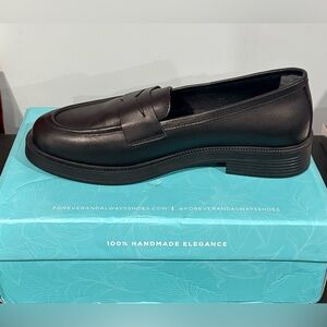 Forever & Always Bree  Penny Leather Loafer | color: black leather | 8.5